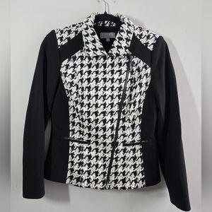 Laura - Women's Black and White Houndstooth Blazer - Oversized Size 0